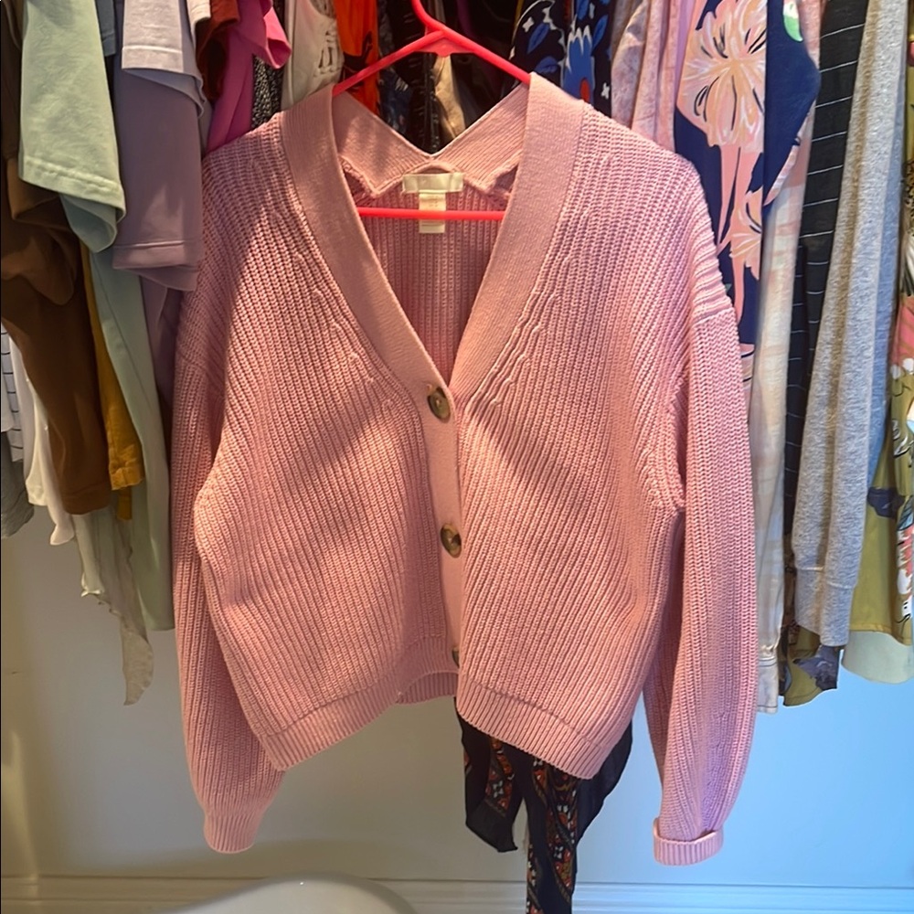 H&M Pink Cardigan Sweater Chunky Knit
